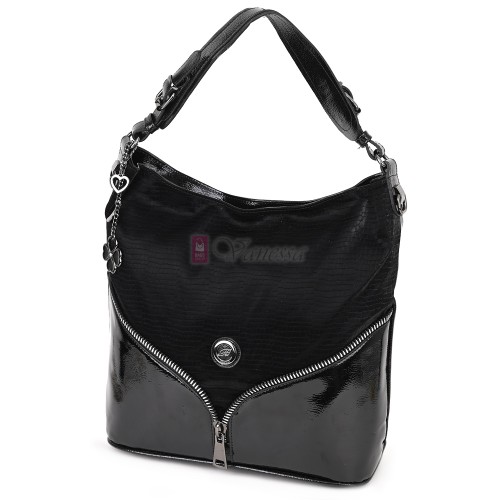  Дамска чанта от висококачествена, лачена еко кожа, в черен цвят. Код: 1568-2